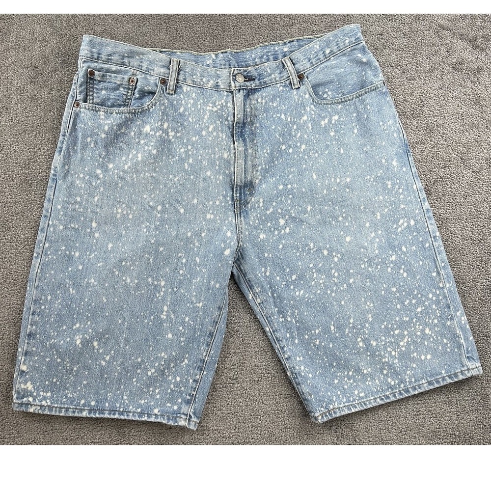 Levis 569 Loose Straight Denim Shorts Mens 40 Blue Paint Splatter Light Wash